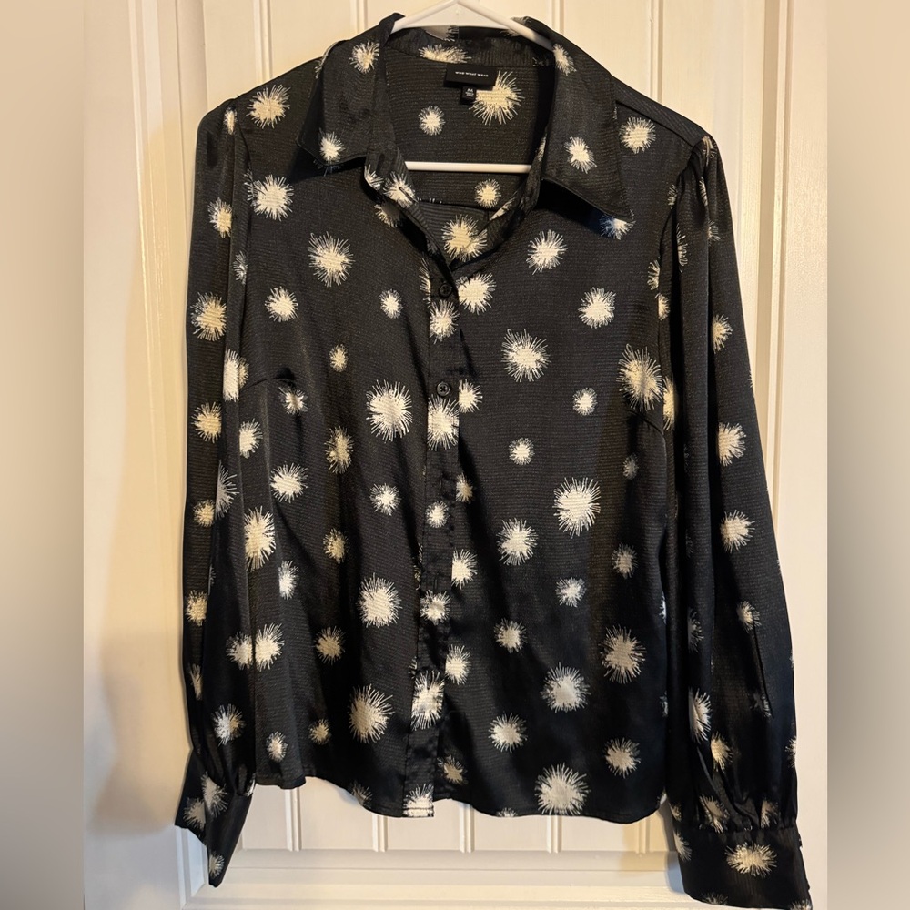 Who What Wear Black and White Floral Button Down Shirt